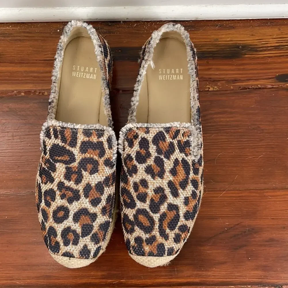 Stuart Weitzman Catalan leopard print espadrilles flat comfort shoes sz 5.5